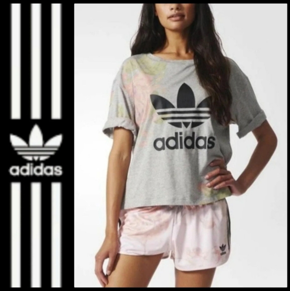 ADIDAS ORIGINALS 3 STRIPES FLORAL PASTEL SHORTY SHORTS - Picture 2 of 13